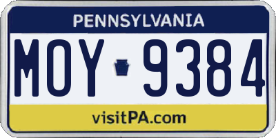 PA license plate MOY9384