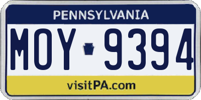 PA license plate MOY9394