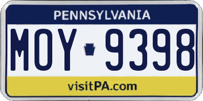 PA license plate MOY9398
