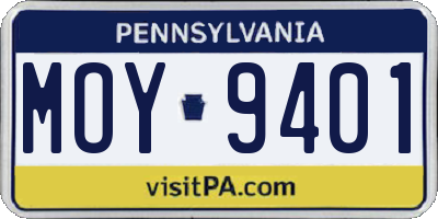 PA license plate MOY9401