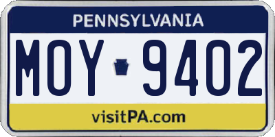 PA license plate MOY9402