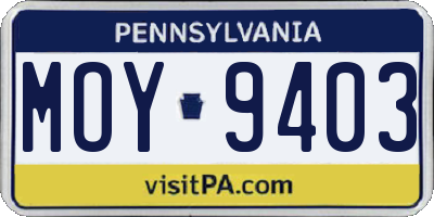 PA license plate MOY9403