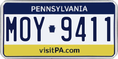 PA license plate MOY9411