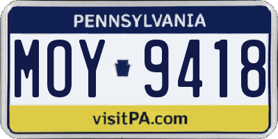 PA license plate MOY9418