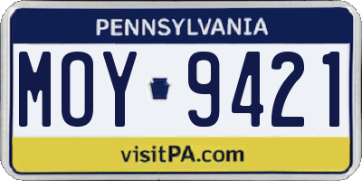 PA license plate MOY9421
