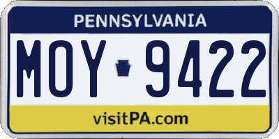 PA license plate MOY9422