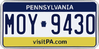 PA license plate MOY9430