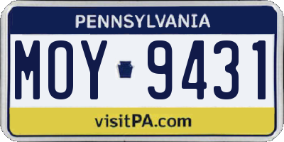 PA license plate MOY9431