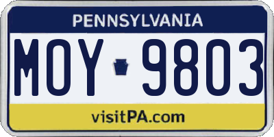 PA license plate MOY9803