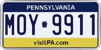PA license plate MOY9911