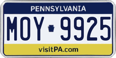 PA license plate MOY9925