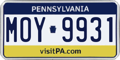 PA license plate MOY9931