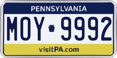 PA license plate MOY9992