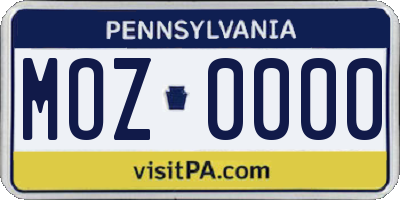 PA license plate MOZ0000