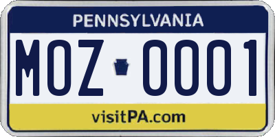 PA license plate MOZ0001