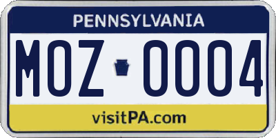 PA license plate MOZ0004