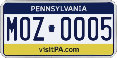 PA license plate MOZ0005