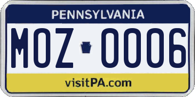 PA license plate MOZ0006