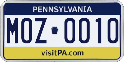 PA license plate MOZ0010