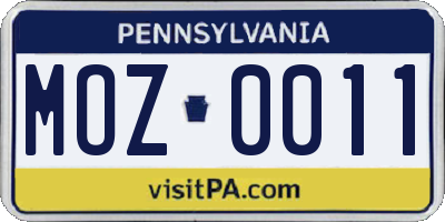 PA license plate MOZ0011