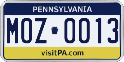 PA license plate MOZ0013