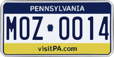 PA license plate MOZ0014