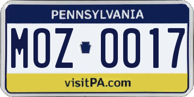 PA license plate MOZ0017
