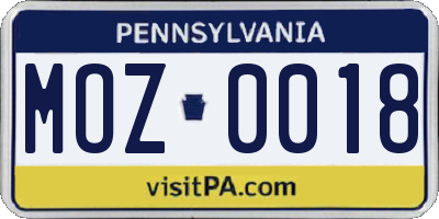 PA license plate MOZ0018