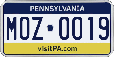 PA license plate MOZ0019