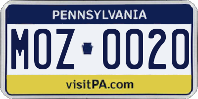 PA license plate MOZ0020
