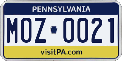PA license plate MOZ0021