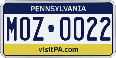 PA license plate MOZ0022