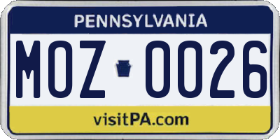 PA license plate MOZ0026
