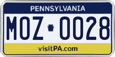PA license plate MOZ0028