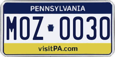 PA license plate MOZ0030