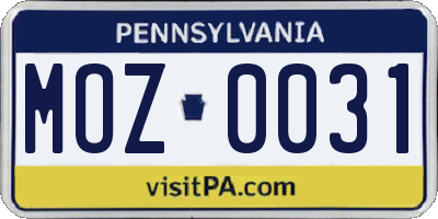 PA license plate MOZ0031