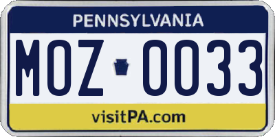 PA license plate MOZ0033