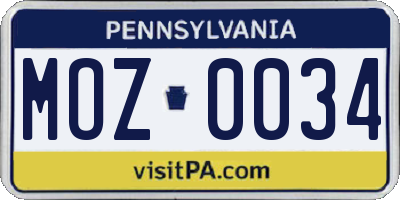 PA license plate MOZ0034