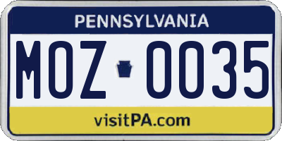PA license plate MOZ0035