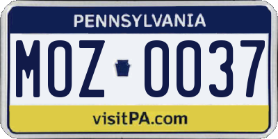 PA license plate MOZ0037