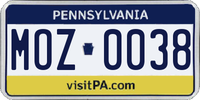 PA license plate MOZ0038