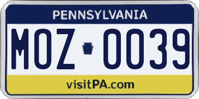 PA license plate MOZ0039