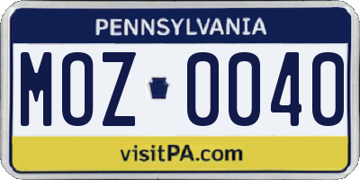 PA license plate MOZ0040