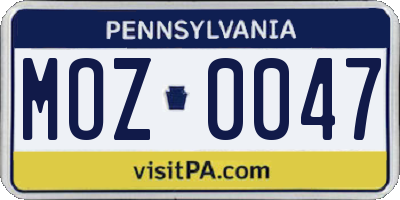 PA license plate MOZ0047