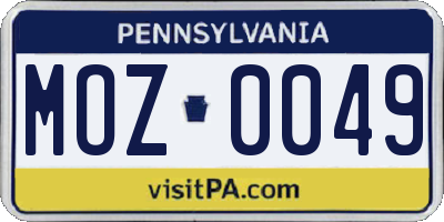 PA license plate MOZ0049