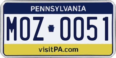 PA license plate MOZ0051