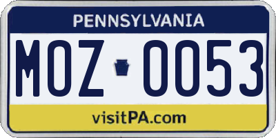 PA license plate MOZ0053