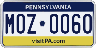 PA license plate MOZ0060