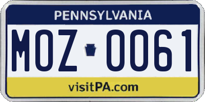 PA license plate MOZ0061