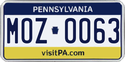 PA license plate MOZ0063